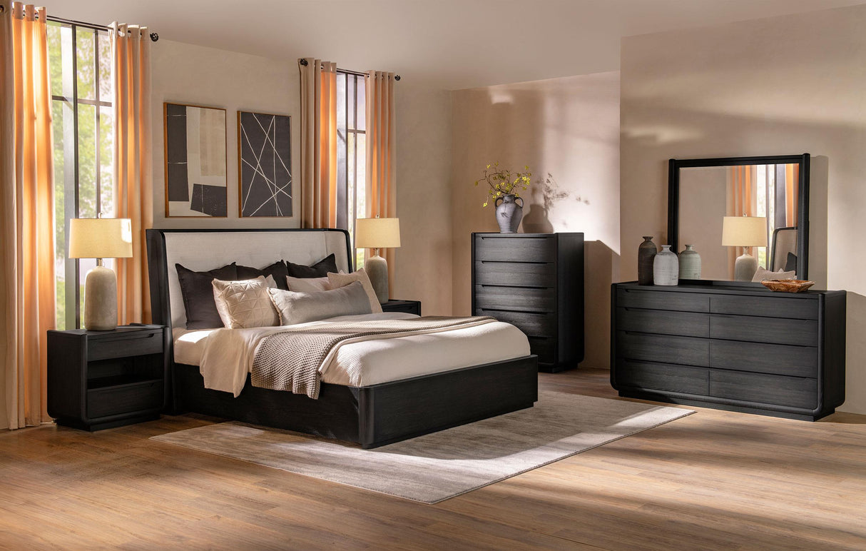 Leandro Burnished Black 55-inch California King Wingback Bed from Coaster - Luna Furniture