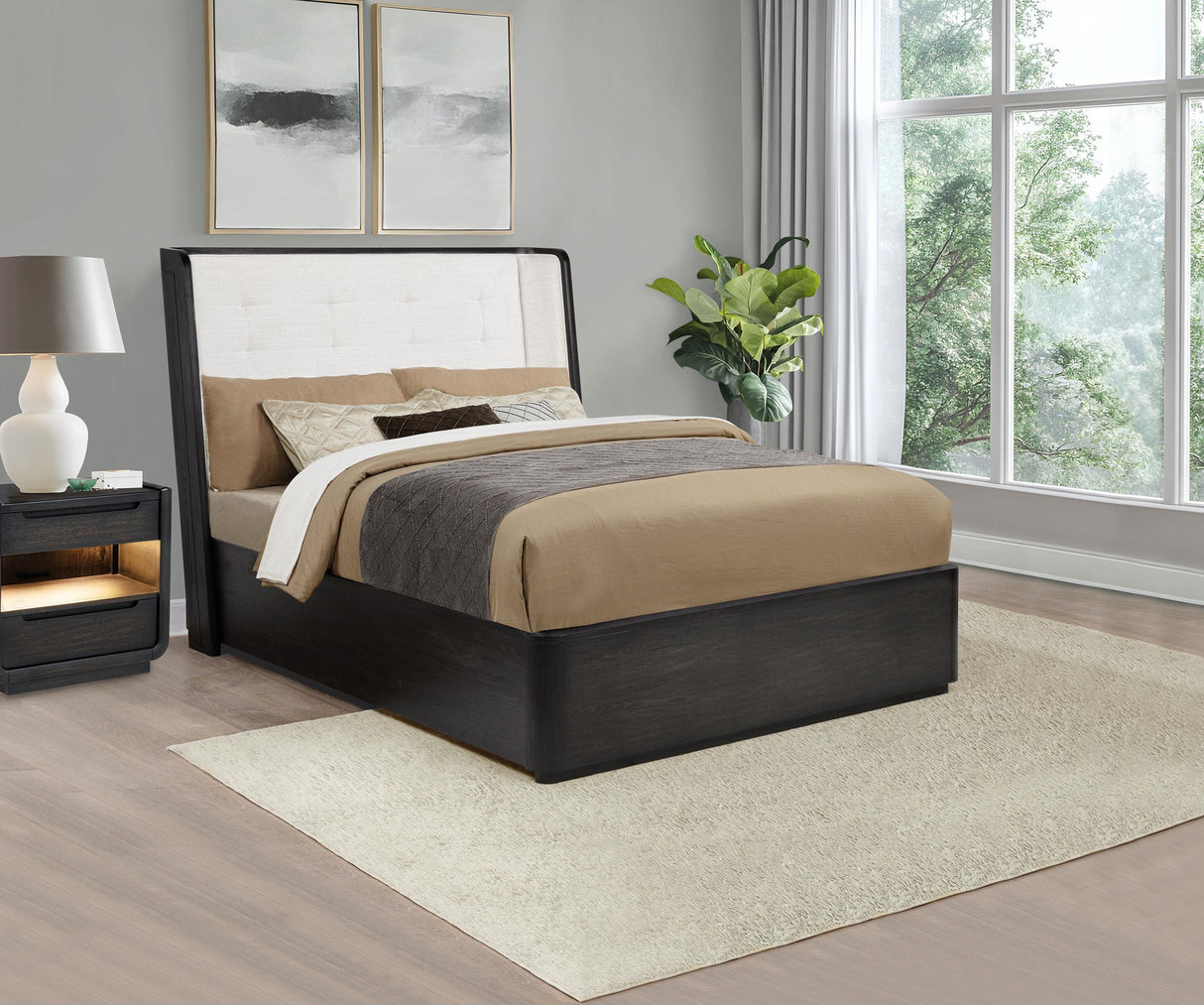 Leandro Burnished Black 55-inch Queen Wingback Bed from Coaster - Luna Furniture