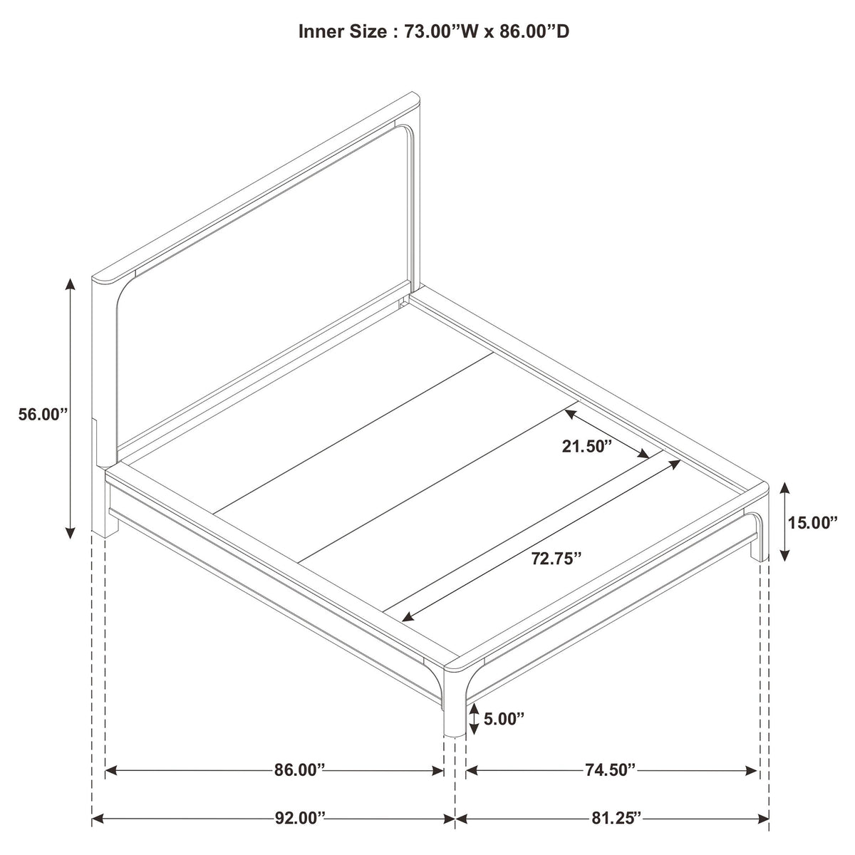 Solano Weathered California king bed dimensions, headboard and frame measurements