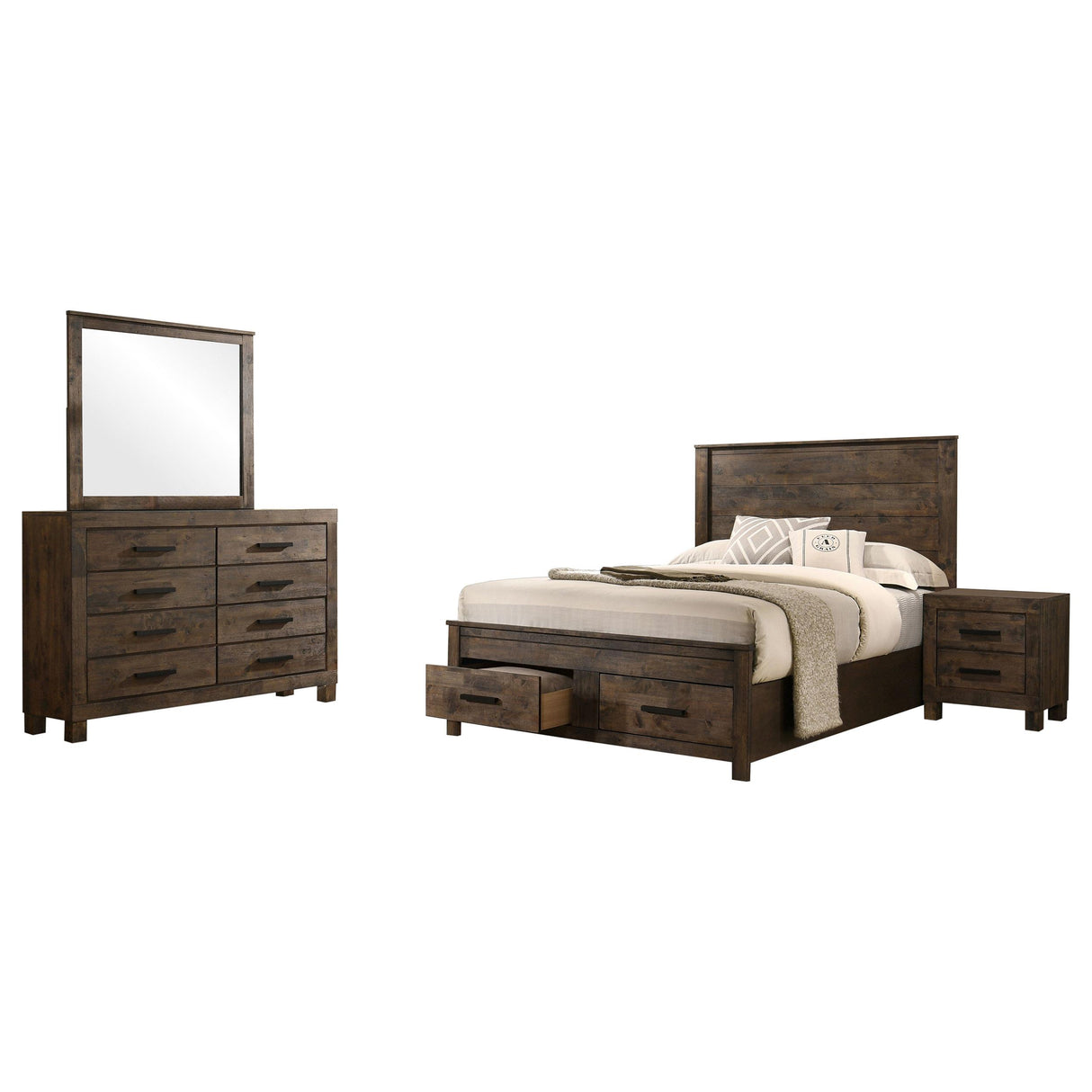 Woodmont Rustic Golden Brown 4-Piece Queen Platform Bedroom Set from Coaster - Luna Furniture