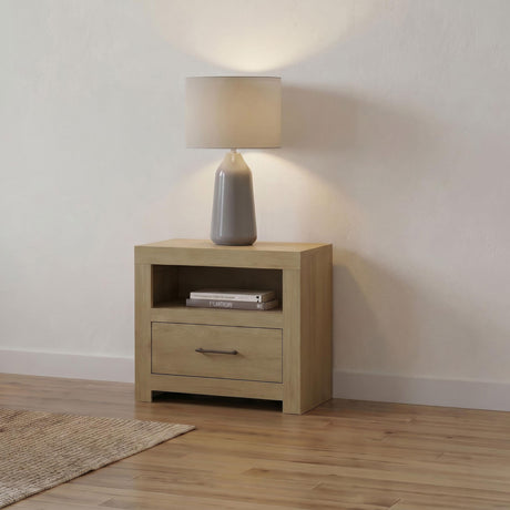 Hendricks Light Oak 1-drawer Nightstand Bedside Table with Cubby from Coaster - Luna Furniture