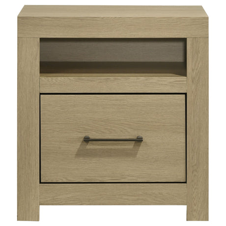 Hendricks Light Oak 1-drawer Nightstand Bedside Table with Cubby from Coaster - Luna Furniture