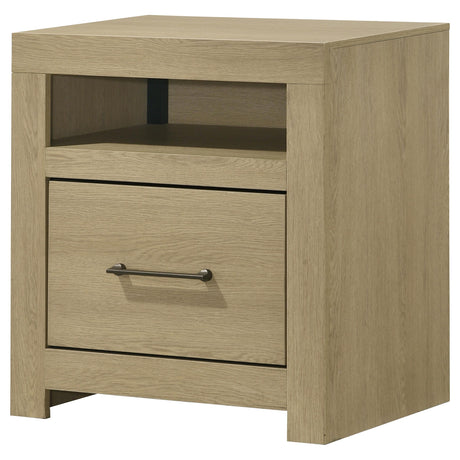 Hendricks Light Oak 1-drawer Nightstand Bedside Table with Cubby from Coaster - Luna Furniture