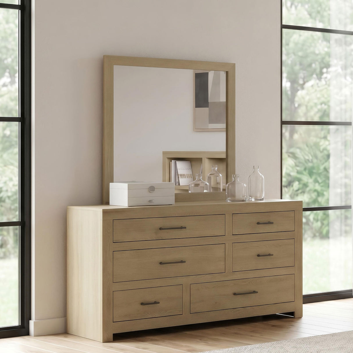Hendricks Light Oak 6-drawer Bedroom Dresser and Mirror from Coaster - Luna Furniture