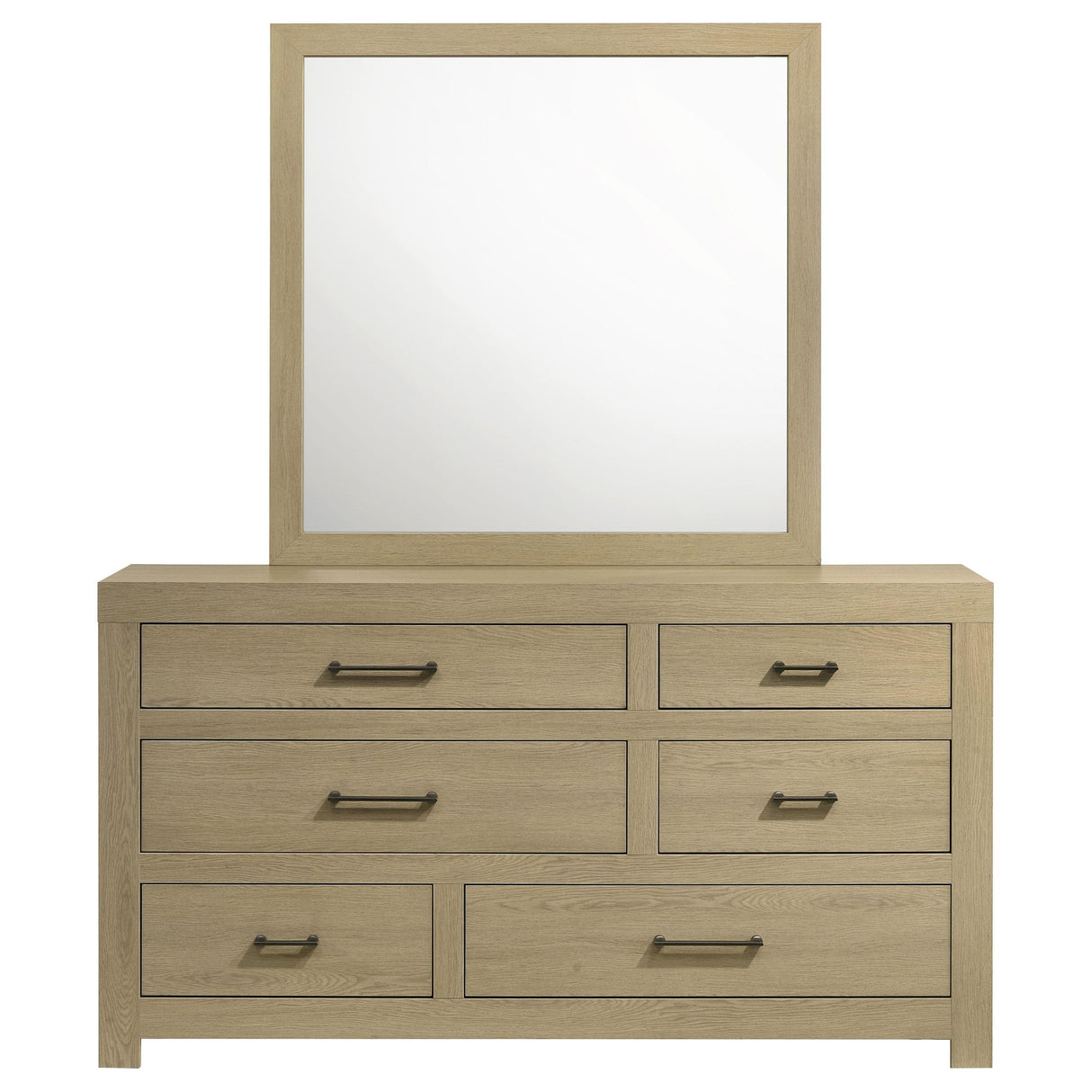 Hendricks Light Oak 6-drawer Bedroom Dresser and Mirror from Coaster - Luna Furniture