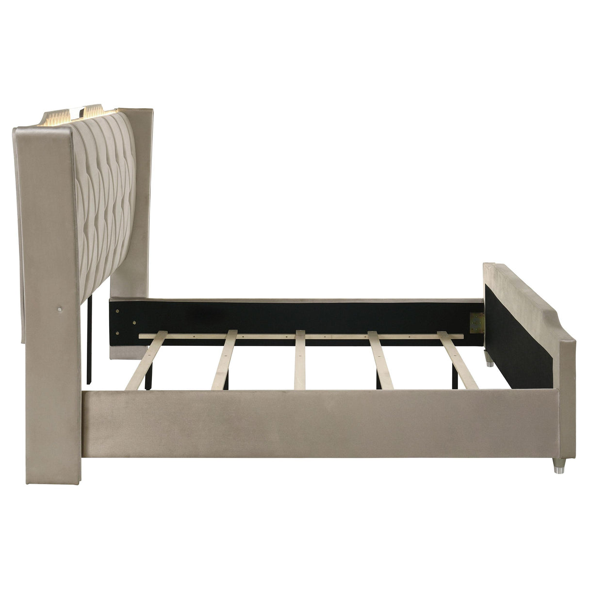 Lorient Ivory and Camel Eastern King LED Upholstered Bed from Coaster - Luna Furniture