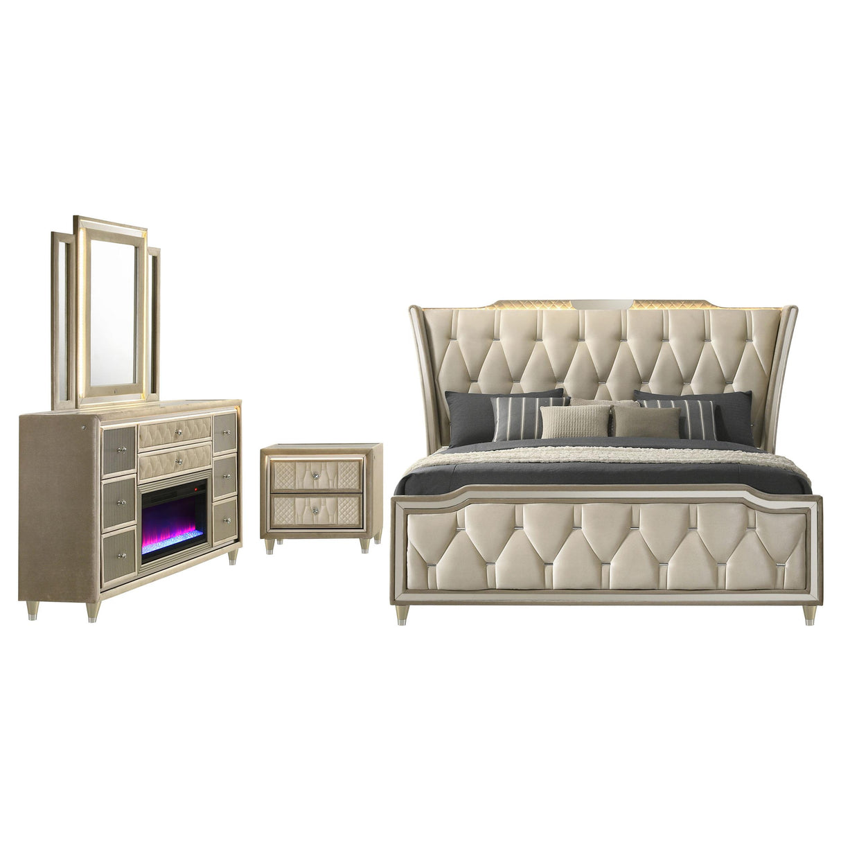Lorient Ivory and Camel 4-piece California King Bedroom Set from Coaster - Luna Furniture