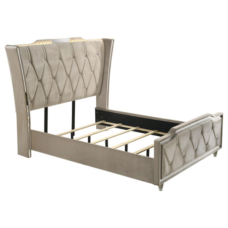 Lorient Ivory and Camel Queen LED Upholstered Wingback Bed from Coaster - Luna Furniture