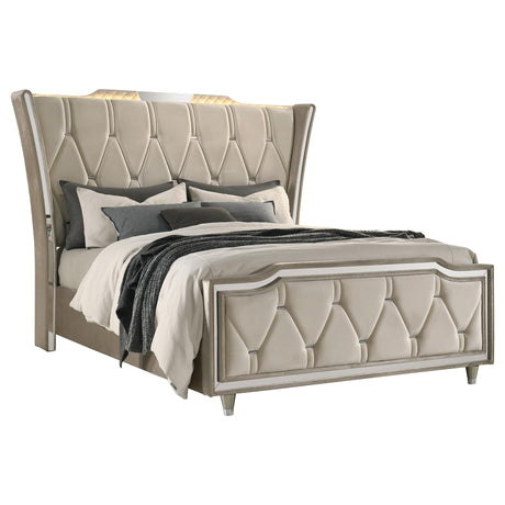 Lorient Ivory and Camel Queen LED Upholstered Wingback Bed from Coaster - Luna Furniture