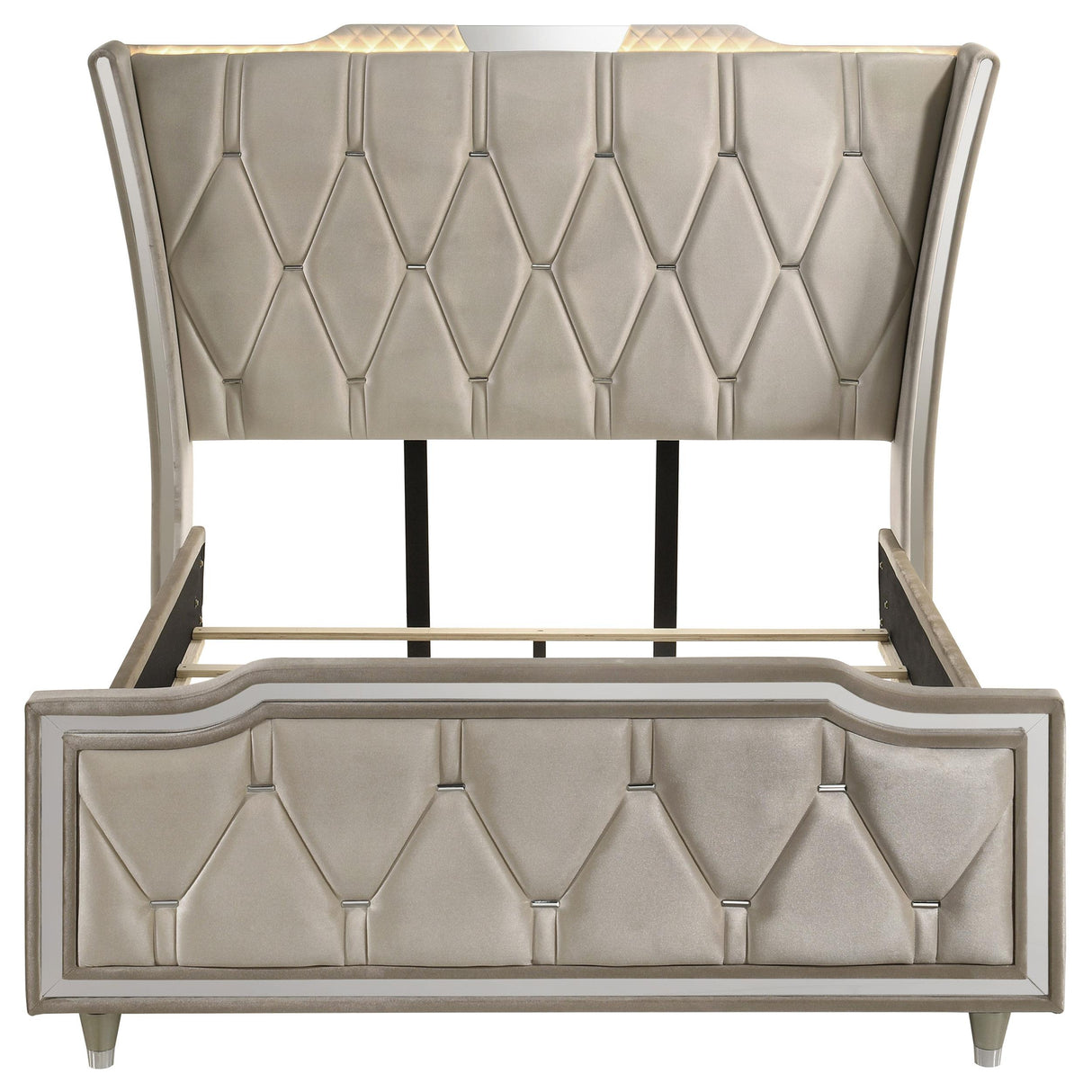 Lorient Ivory and Camel Queen LED Upholstered Wingback Bed from Coaster - Luna Furniture