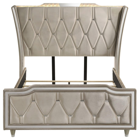Lorient Ivory and Camel Queen LED Upholstered Wingback Bed from Coaster - Luna Furniture