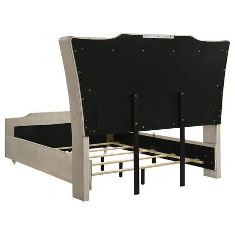 Lorient Ivory and Camel Queen LED Upholstered Wingback Bed from Coaster - Luna Furniture