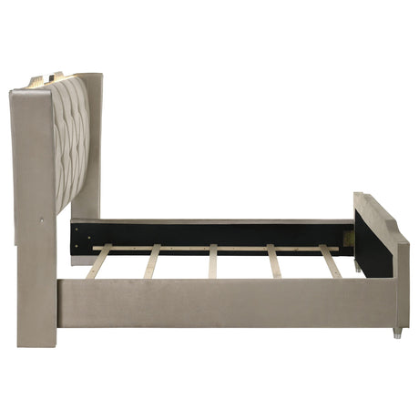 Lorient Ivory and Camel Queen LED Upholstered Wingback Bed from Coaster - Luna Furniture