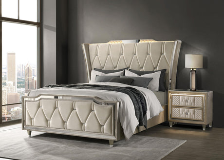 Lorient Ivory and Camel Queen LED Upholstered Wingback Bed from Coaster - Luna Furniture