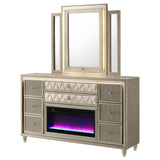 Lorient Ivory and Camel 8-Drawer LED Flame Box Dresser and Mirror from Coaster - Luna Furniture