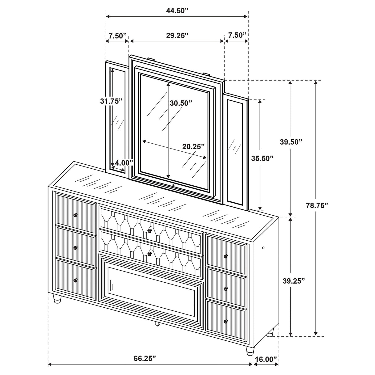 Lorient Ivory and Camel 8-Drawer LED Flame Box Dresser and Mirror from Coaster - Luna Furniture