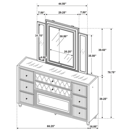Lorient Ivory and Camel 8-Drawer LED Flame Box Dresser and Mirror from Coaster - Luna Furniture