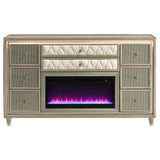 Lorient Ivory and Camel 8-Drawer LED Bedroom Flame Box Dresser from Coaster - Luna Furniture