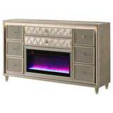 Lorient Ivory and Camel 8-Drawer LED Bedroom Flame Box Dresser from Coaster - Luna Furniture