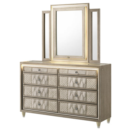 Lorient Ivory and Camel 8-Drawer LED Dresser with Mirror from Coaster - Luna Furniture