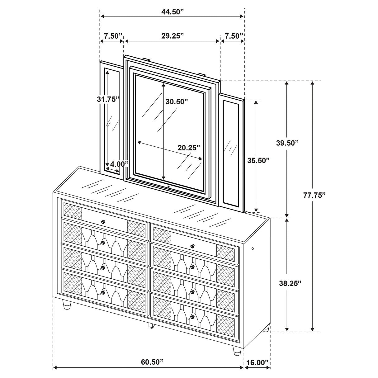 Lorient Ivory and Camel 8-Drawer LED Dresser with Mirror from Coaster - Luna Furniture