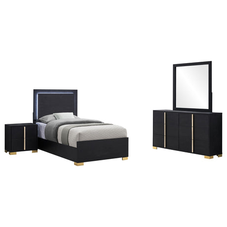 Marceline Black 4-Piece LED Twin Bedroom Set from Coaster - Luna Furniture