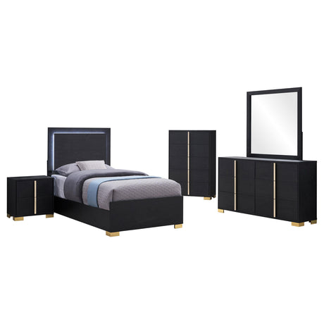 Marceline Black 5-Piece LED Twin Bedroom Set from Coaster - Luna Furniture