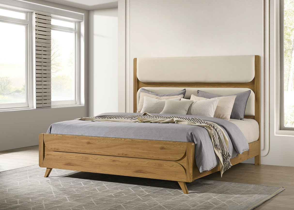 Bennett Light Oak and Cream 62-inch Eastern King Upholstered Panel Bed from Coaster - Luna Furniture