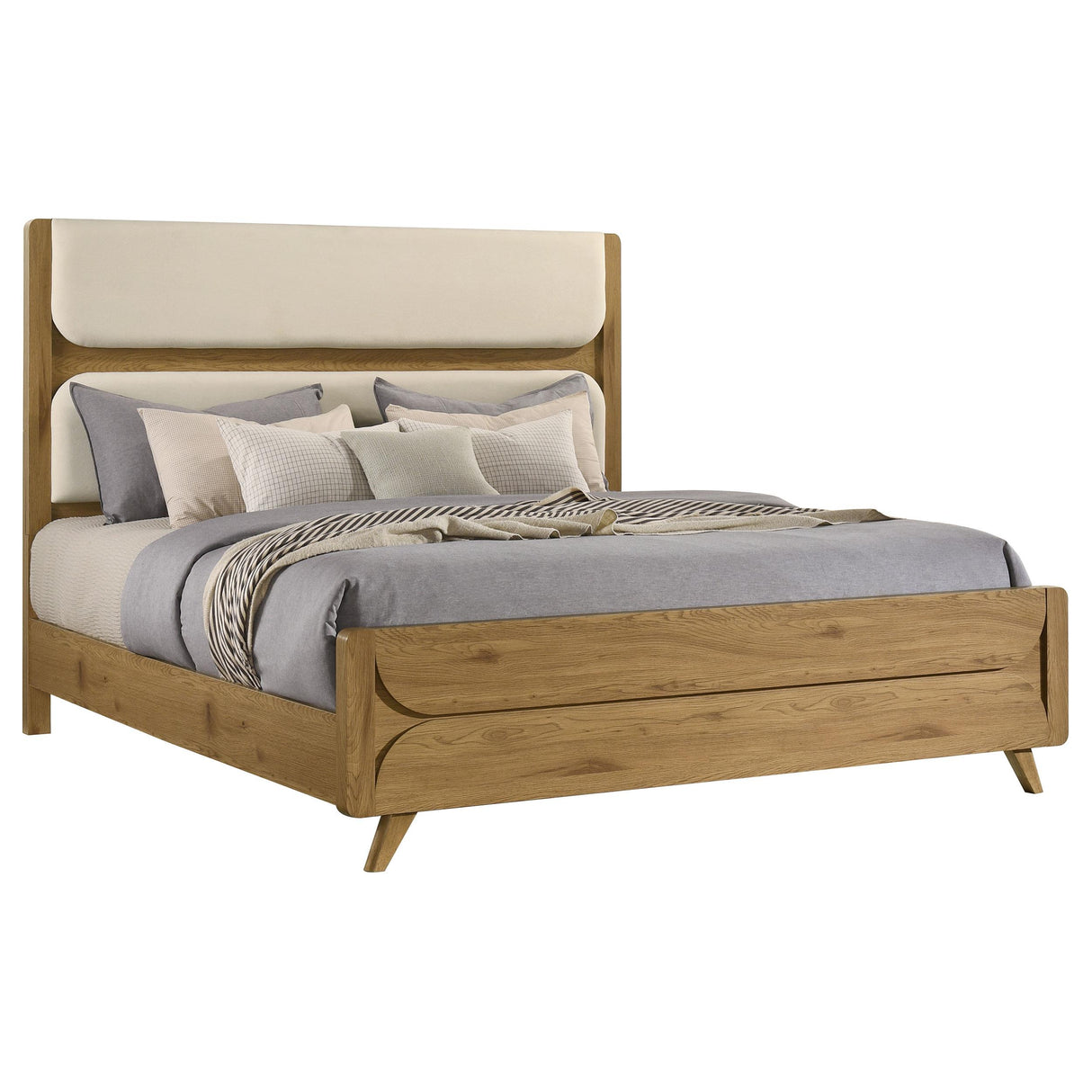 Bennett Light Oak and Cream 62-inch Eastern King Upholstered Panel Bed from Coaster - Luna Furniture