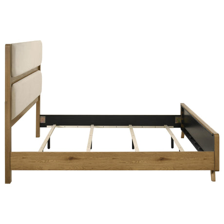 Bennett Light Oak and Cream 62-inch Eastern King Upholstered Panel Bed from Coaster - Luna Furniture
