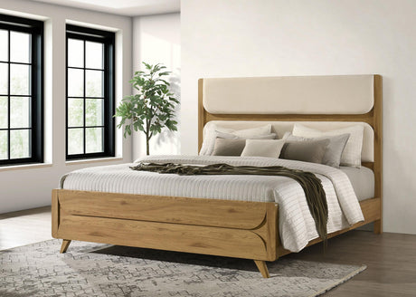 Bennett Light Oak and Cream California King Upholstered Panel Bed from Coaster - Luna Furniture
