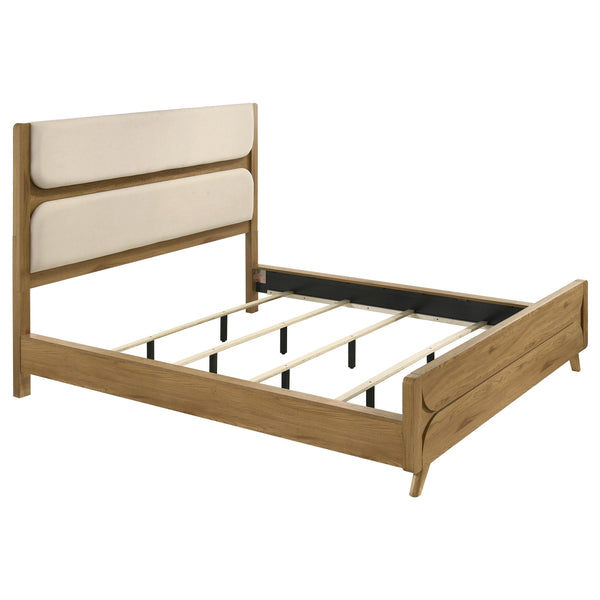 Bennett Light Oak and Cream California King Upholstered Panel Bed