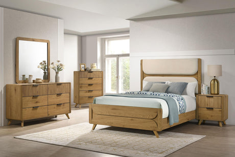 Bennett Light Oak and Cream California King Upholstered Panel Bed from Coaster - Luna Furniture