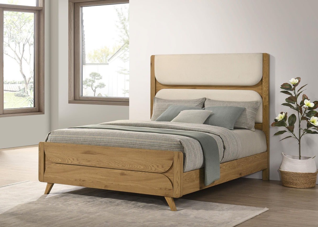 Bennett Light Oak and Cream 62-inch Queen Upholstered Panel Bed from Coaster - Luna Furniture