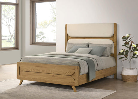 Bennett Light Oak and Cream 62-inch Queen Upholstered Panel Bed from Coaster - Luna Furniture