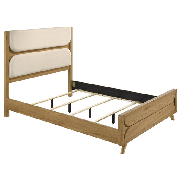 Bennett Light Oak and Cream 62-inch Queen Upholstered Panel Bed