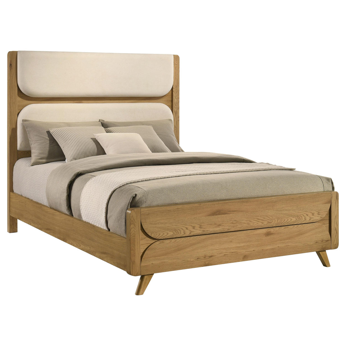 Bennett Light Oak and Cream 62-inch Queen Upholstered Panel Bed from Coaster - Luna Furniture