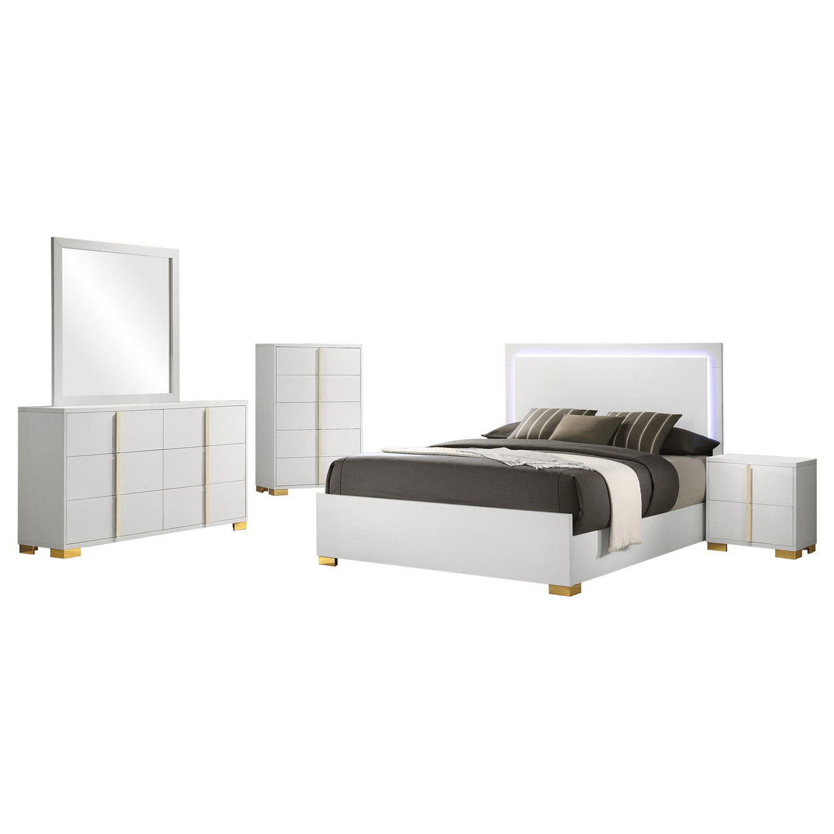 Marceline White 5-Piece LED Queen Bedroom Set from Coaster - Luna Furniture