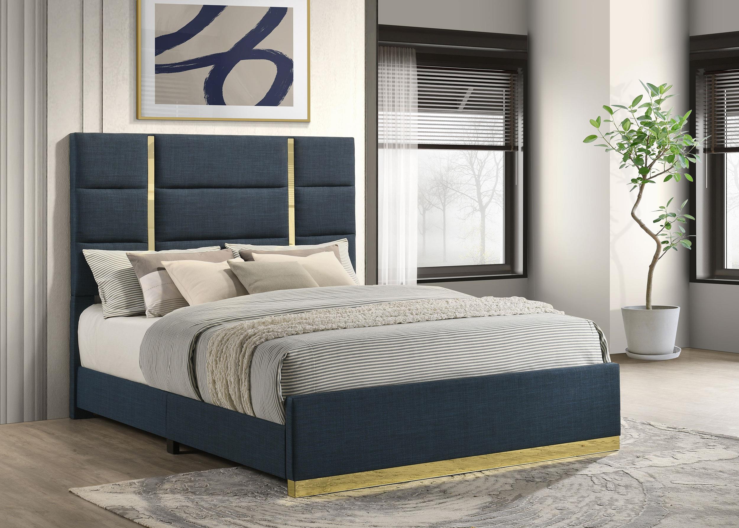 Coaster Ines Navy 52-inch Upholstered Queen Panel Bed – Luna Furniture
