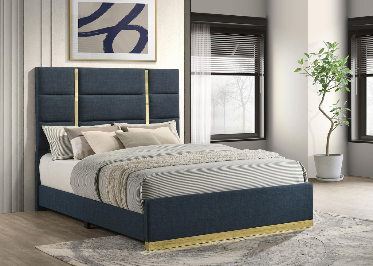 Ines Navy 52-inch Upholstered Queen Panel Bed from Coaster - Luna Furniture