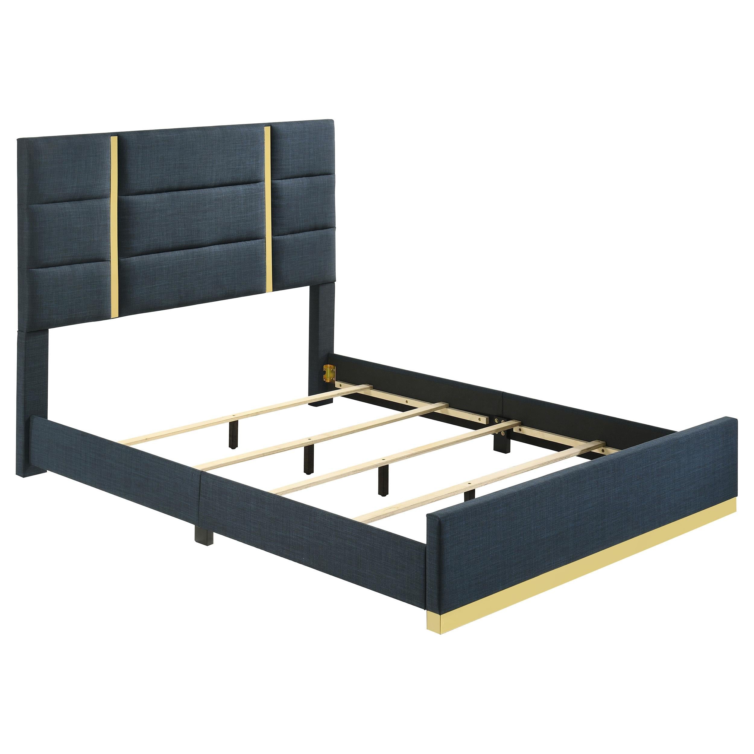 Coaster Ines Navy 52-inch Upholstered Queen Panel Bed – Luna Furniture
