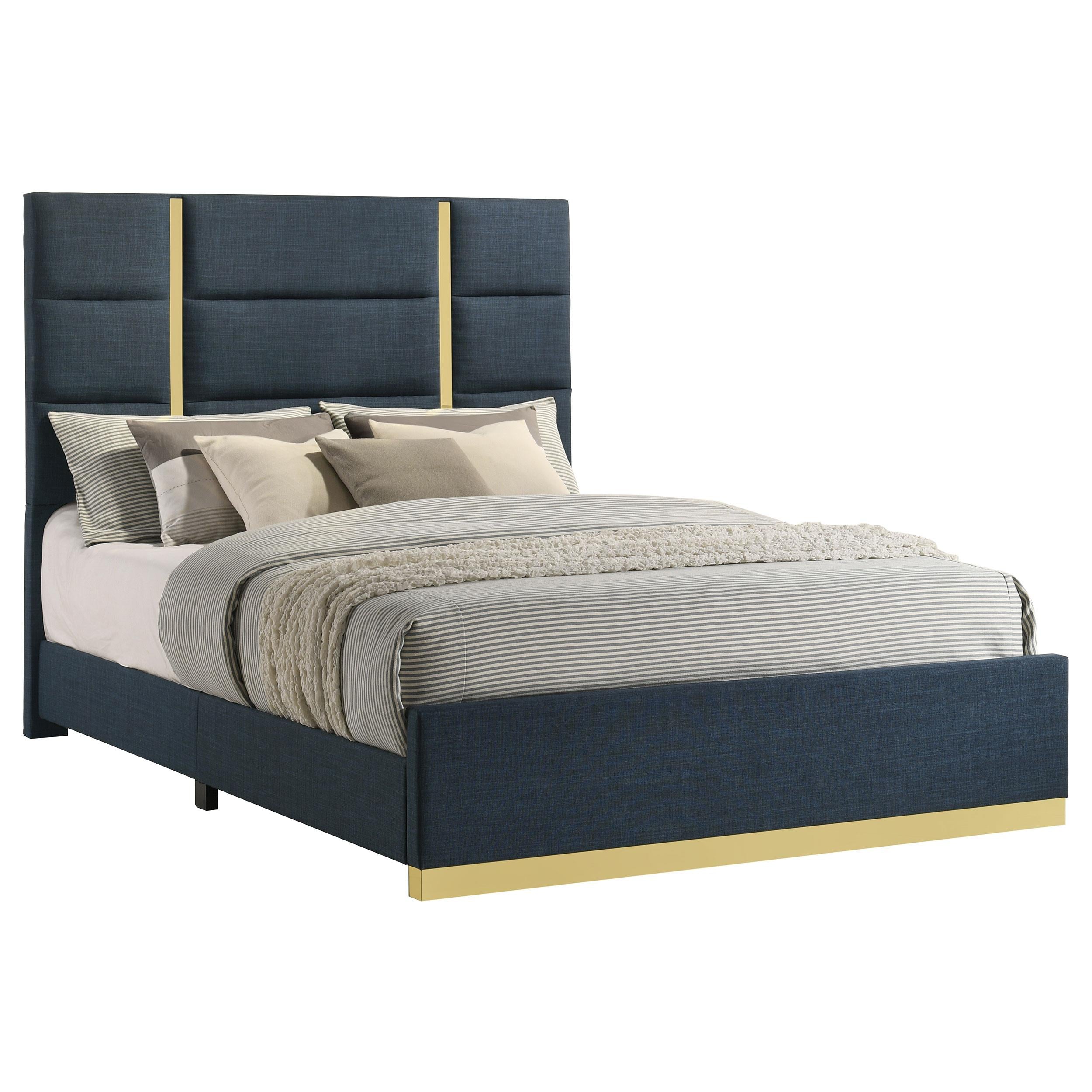 Coaster Ines Navy 52-inch Upholstered Queen Panel Bed – Luna Furniture