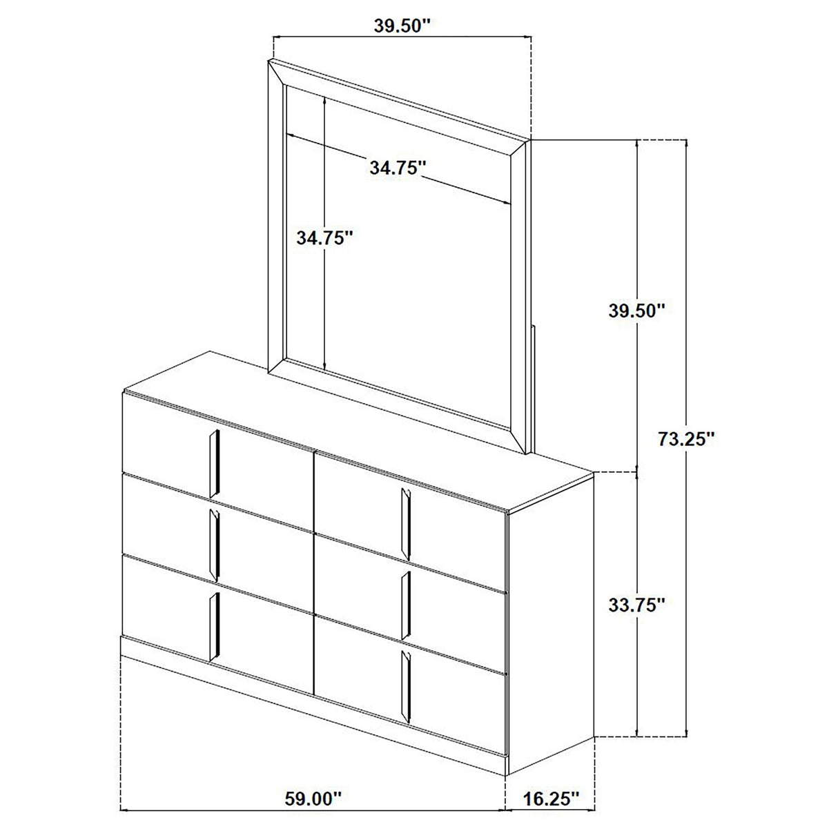 Ines White High Gloss 6-Drawer Bedroom Dresser with Mirror from Coaster - Luna Furniture