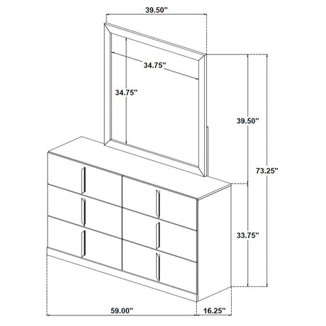 Ines White High Gloss 6-Drawer Bedroom Dresser with Mirror from Coaster - Luna Furniture