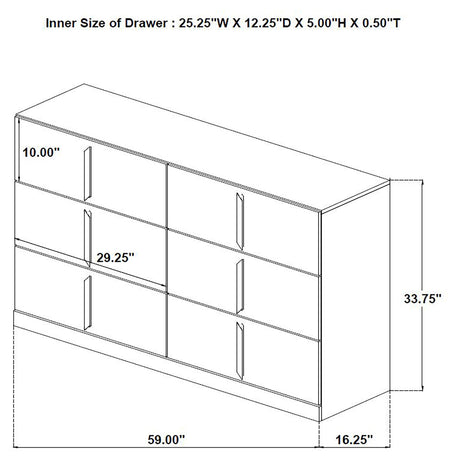 Ines White High Gloss 6-Drawer Bedroom Dresser Cabinet from Coaster - Luna Furniture