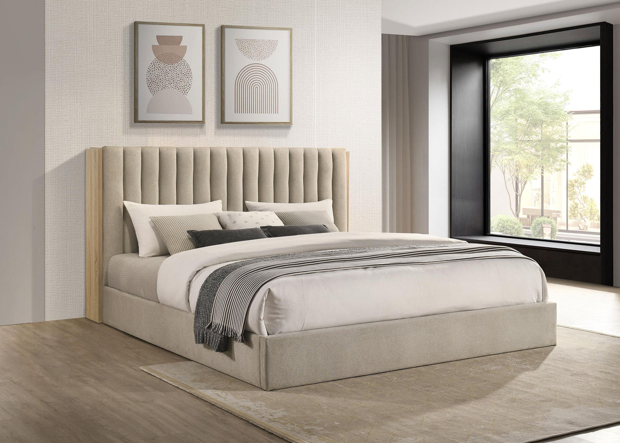 Arielle Light Oak Eastern King Bookcase Panel Storage Bed from Coaster - Luna Furniture