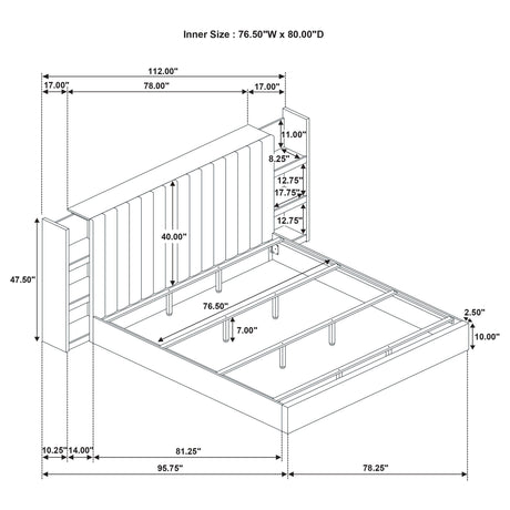 Arielle Light Oak Eastern King Bookcase Panel Storage Bed from Coaster - Luna Furniture