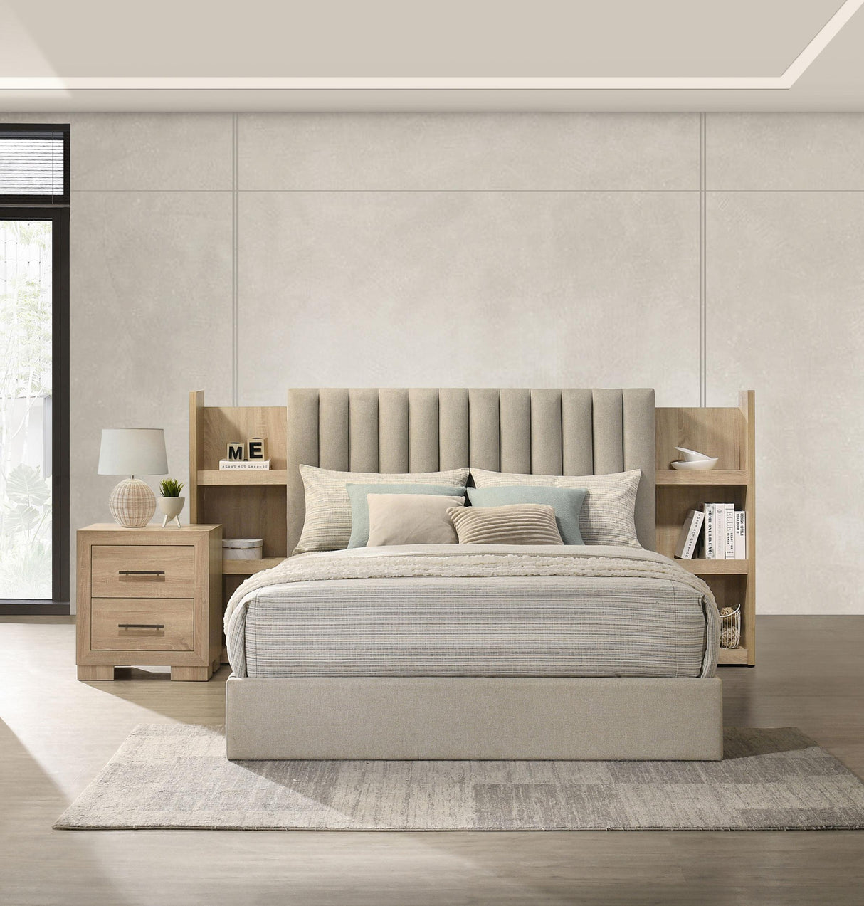 Arielle Light Oak Queen Bookcase Panel Storage Bed from Coaster - Luna Furniture