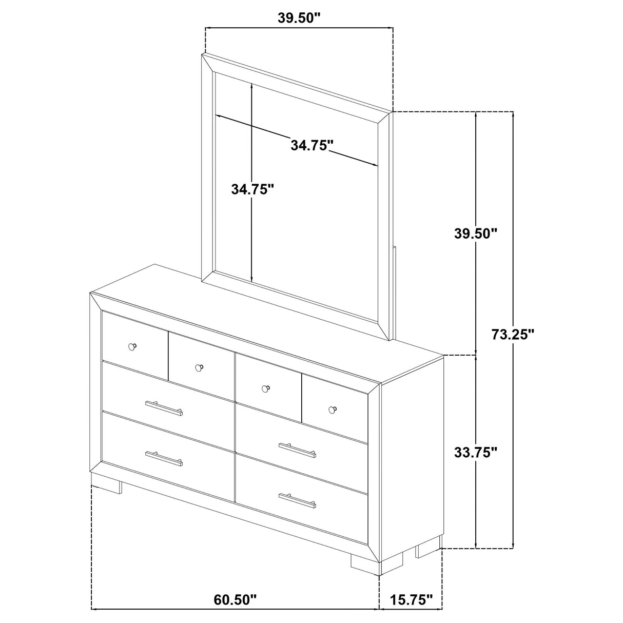 Arielle Light Oak 6-Drawer Bedroom Dresser with Mirror from Coaster - Luna Furniture