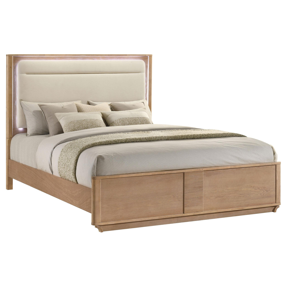 Leanne Light Oak/Off White Eastern King LED Panel Bed from Coaster - Luna Furniture